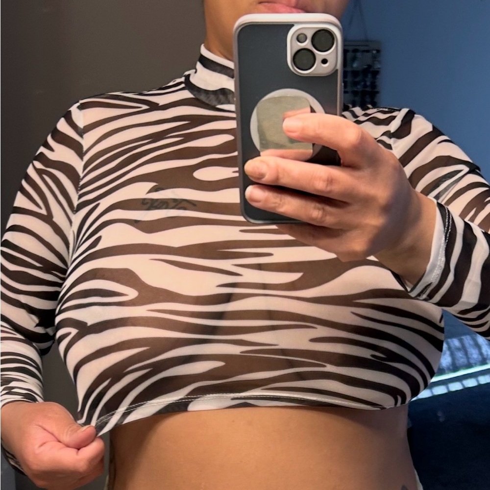 Zebra Print Sheer Long Sleeve Top